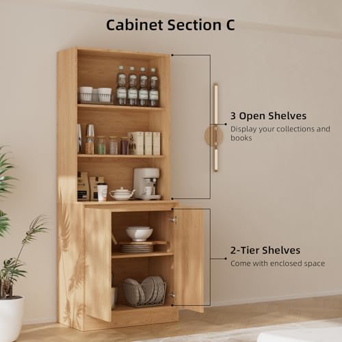 Tall Bookcase with Glass Doors,71'' Wooden Bookshelf with Storage,Display Cabinet for Living Room, Home Office (C)