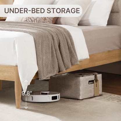 Wood Bed Frame with Upholstered Headboard, Oat, Queen, view 6