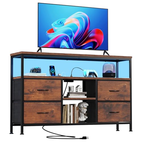 TV Stand with LED Lights and Power Outlets for Bedroom, view 2