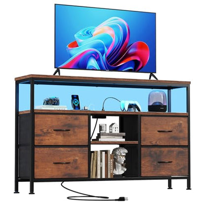 TV Stand with LED Lights and Power Outlets for Bedroom, view 2