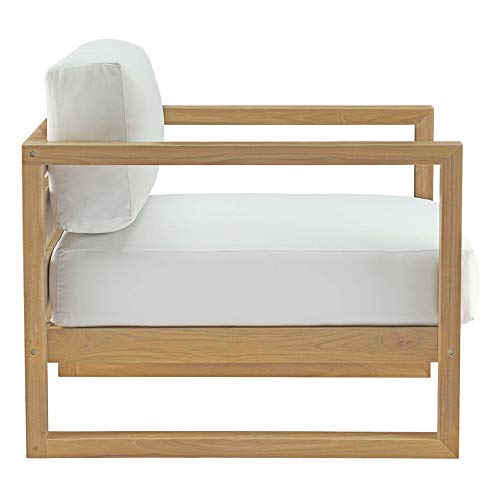 Upland Teak Outdoor Collection | Durable Teak Wood Furniture Set with All-Weather White Cushions | Includes Coffee Table & 2 Armchairs | Ideal for Balcony, Patio, Poolside, Garden