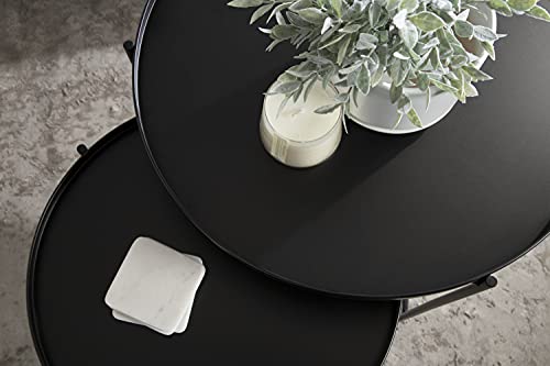 Ulani Modern Nesting Coffee Table, Set of 2, Black, Sophisticated Coffee Table Set for Storage and Display