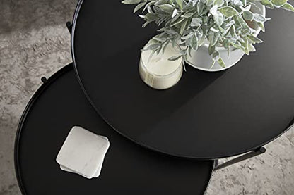 Ulani Modern Nesting Coffee Table, Set of 2, Black, Sophisticated Coffee Table Set for Storage and Display