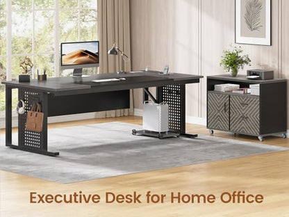 71" Executive Desk with Rolling File Cabinet, Large Office Desk with Drawers, view 4