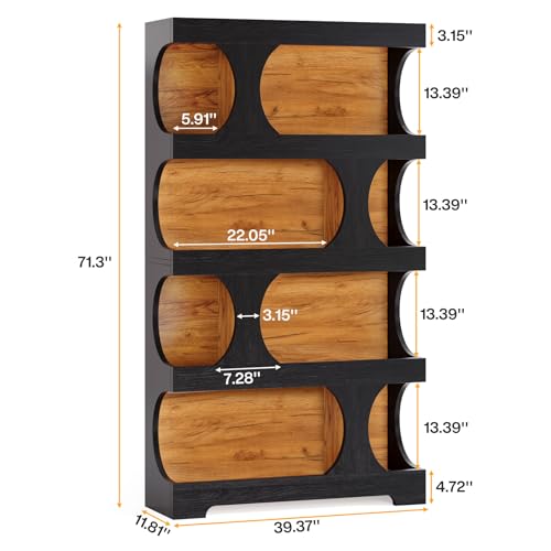 71" Tall Bookcase, 4-Tier S-Shaped Bookshelf, Wood Decorative Storage Shelving, view 3