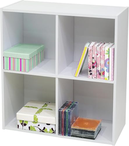 2 Tier Open Shelf Bookcase Storage Organizer, White Wood, Contemporary.