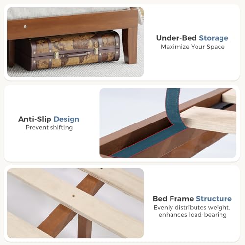 Wood Bed Frame with Pine Headboard, Sturdy Support, Easy Assembly, view 5