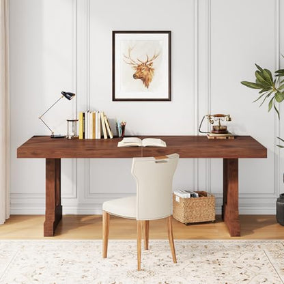 Solid Wood Computer Desk 63inches for Home Office, Dark Walnut, Sturdy Wood Legs, view 4