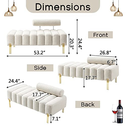 53.2" Modern Loveseat Sofa Couch, Upholstered Accent Sofa with Golden Legs and Adjustable Backrest, Small Teddy Fleece Couches for Bedroom, Living Room, Compact Small Space (Beige Teddy)