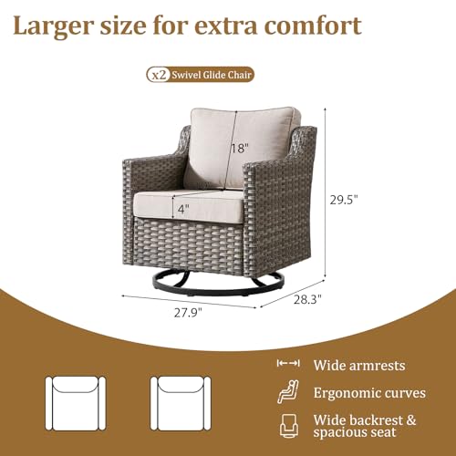 Luxury Patio Furniture Chairs Set - 2 Pieces All Weather Wicker Outdoor Couch and High Back Swivel Rocker Patio Chairs for Deck Yard and Poolside Gray Wicker | Beige Cushions