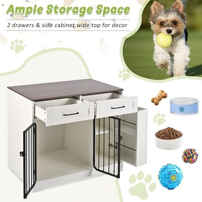 37.4" Dog Crate Furniture, Indoor Dog Kennel with 2 Drawers and Storage Cabinet, view 5