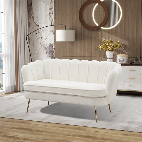 Upholstered Small Loveseat for Small Space with Golden Legs,Ivory
