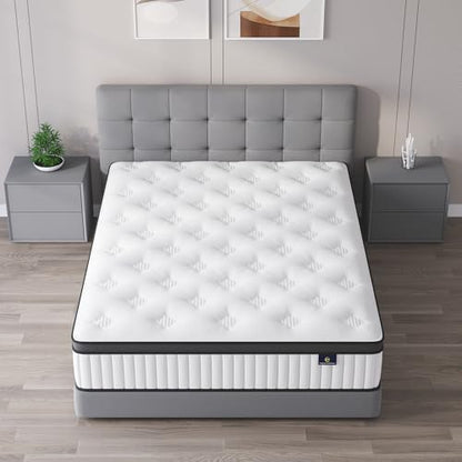 Twin Mattress, 10 Inch Hybrid Mattress in a Box, Memory Foam and Pocket Springs, Fiberglass Free, Soft and Breathable, Medium Firm Feel