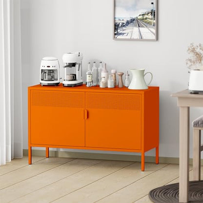 Metal Storage Cabinet with Doors, Orange Accent Cabinet, view 7