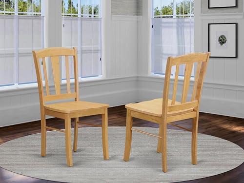 DLC-OAK-W Dublin Dining Chairs - Slat Back Wooden Seat Chairs, Set of 2, Oak