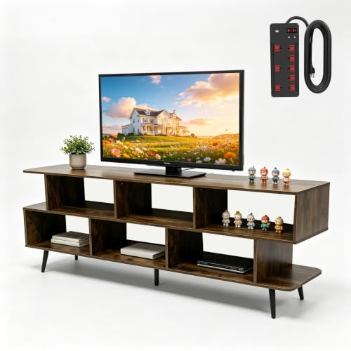 65" Amber Mid-Century TV Stand with Outlet Fits Up to 75 Inch TV, view 4