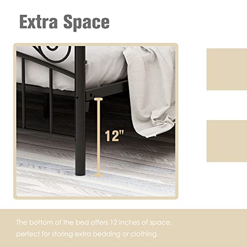 Queen Size Metal Canopy Bed Frame, Black, view 7