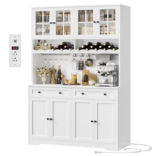 75"H Kitchen Pantry Storage Cabinet, Kitchen Hutch Cabinet, White, view 2