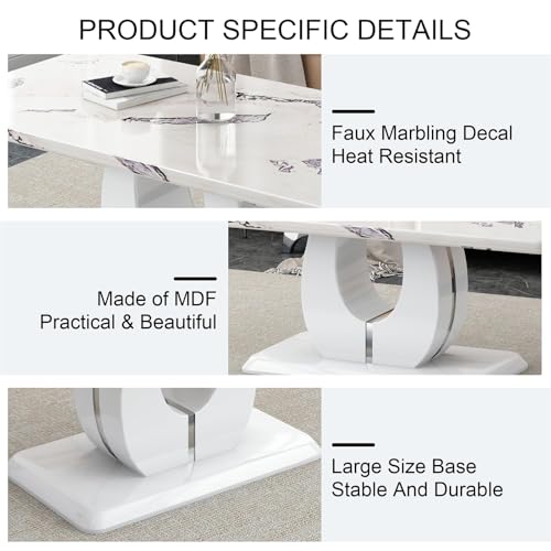 White Rectangular MDF Coffee Table with Marble Effect Top, view 5