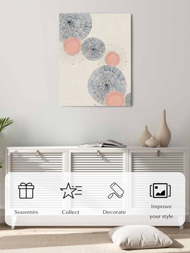 NuYeBiofx Soft Blush Circles Canvas Wall Art Prints,40"x28" Framed Picture Artwork Retro Delicate Line on Linen Printed Canvas Oil Painting for Living Room Bedroom Office,Ready to Hang