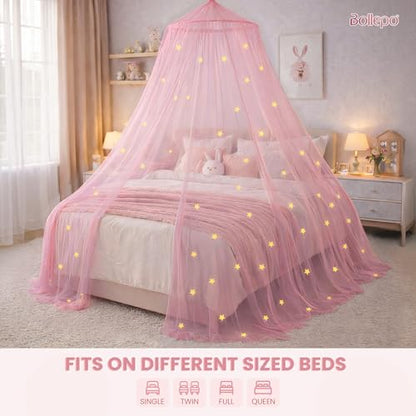 Pink Bed Canopy for Girls with Glowing Stars, Premium Canopy Bed, Fits Single, view 3