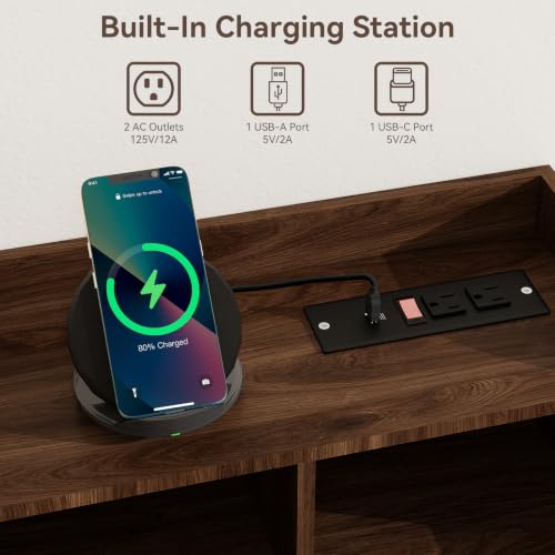 YUSING Dog Crate Furniture with Charging Station, Flip-Up Acrylic Door, view 4