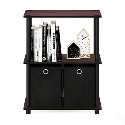 TURN-N-TUBE Storage Shelves, 3-Tier Toolless Book Shelf with Storage Bins, Display Shelf, for Organization and Storage, Living Room, Garage, Home Office, Dark Cherry