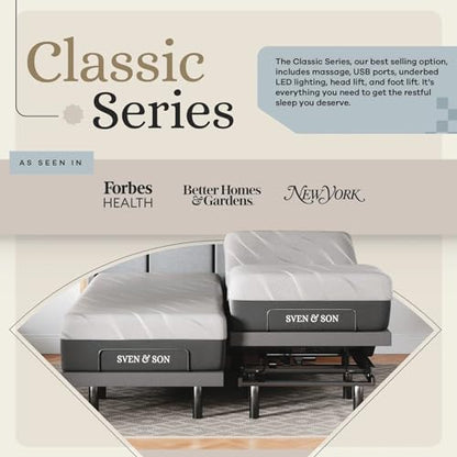 Sven & Son Classic Adjustable Bed Base, Head and Foot Lift, Massage, view 3