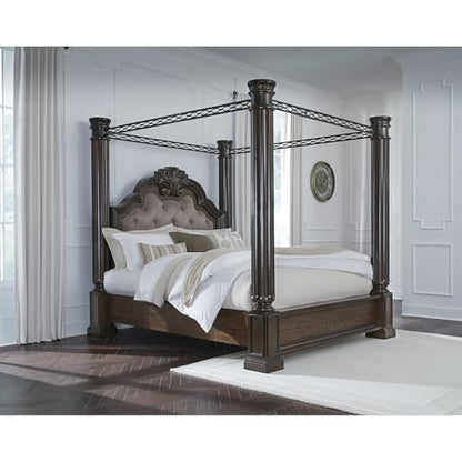 Dark Brown Wood Maylee King Canopy Bed Frame, view 3