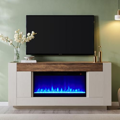 70" Fireplace TV Stand for 80" TV, Thick Block Media Console, White, view 4