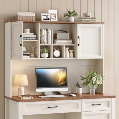 Farmhouse Desk with Hutch, Executive Desk with Storage Cabinet, view 8