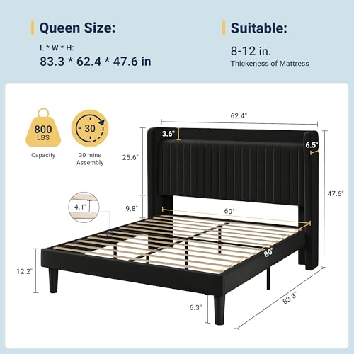 Queen Size Platform Bed Frame with USB Charging Station and Storage, view 3