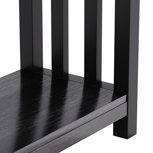 Mission End Tables Set of 2, Narrow Side Tables for Small Spaces, Night Stands with Storage Shelf for Living Room and Bedroom, Black