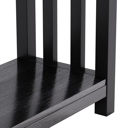 Mission End Tables Set of 2, Narrow Side Tables for Small Spaces, Night Stands with Storage Shelf for Living Room and Bedroom, Black
