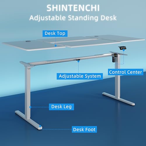 Standing Desk, 71x31 Inch Height Adjustable Electric Sit Stand up Desk, Ergonomic Rising Computer Table, Modern Lift Gaming Desk Workstation for Home Office, White