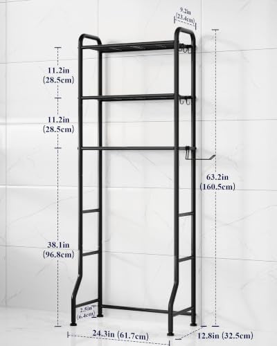 Over Toilet Storage Rack, 63.2" H Space-Saving, Holder & Hooks, view 3