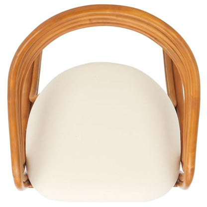 SAFAVIEH Couture Collection Jennabrook Tropical Coastal Natural Rattan/White Linen Cushion Dining Chair (Fully Assembled)
