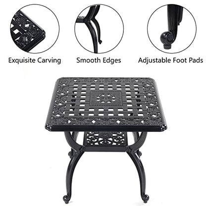 Mandolin Outdoor Patio,Rust -Resistant Cast Aluminum Side Table,Weather Resistant End Table，Coffee Table， Perfect for Patio, Backyard Or Garden. W 20.8" X H18.5(Aluminum Square, Black)