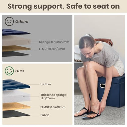 Storage Ottoman 17x13x13in Leather Ottoman Rectangle Footrest Footstool Folding Ottoman for Room Dorm Small Collapsible Bench Seat Organizer Entryway Furniture with Handles Lid Royal Blue