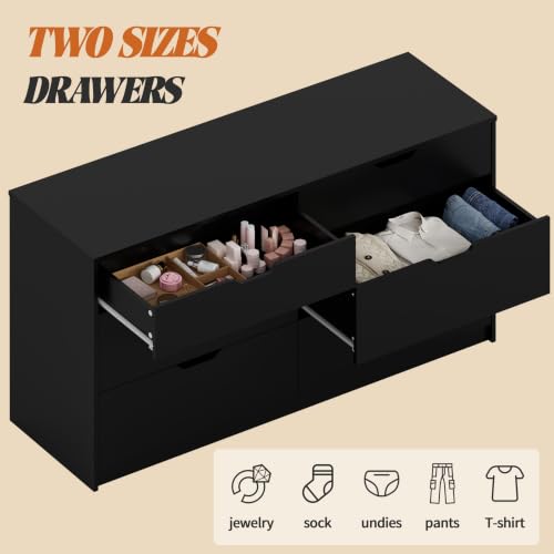 Dresser for Bedroom with 6 Drawers, 47.2" Modern Dressers, Black, view 5