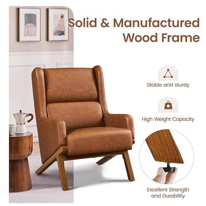 Yaheetech Accent Chairs Set of 2, Living Room Chairs, Faux Leather Armchairs Thick Seat Cushion, Oversized Recliner Chair High Backrest for Bedroom Office Reception Room Reading Nook, Brown