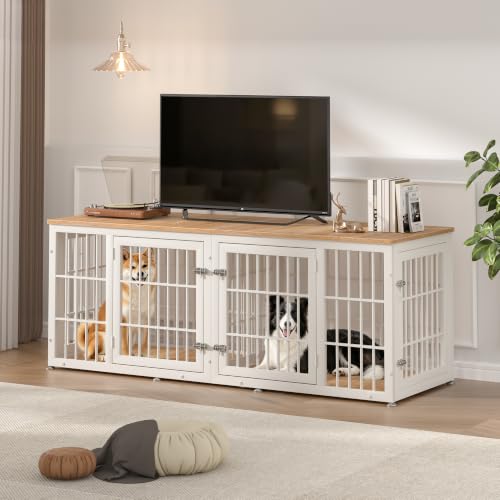72" Heavy Duty Double Dog Crate Furniture for Large/Medium Dogs, view 7