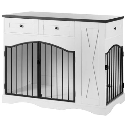 43.3" Farmhouse Dog Crate Furniture, Heavy Duty Dog Crate with Drawers, view 7