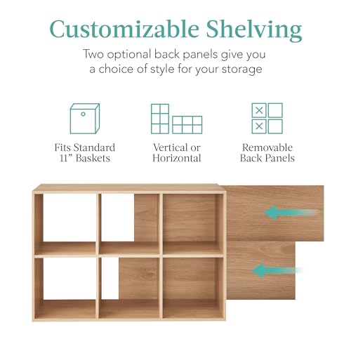 Best Choice Products 6-Cube Storage Organizer, 11in Shelf Opening, Bookcase, Display Shelf, Customizable w/ 3 Removable Back Panels – Light Oak