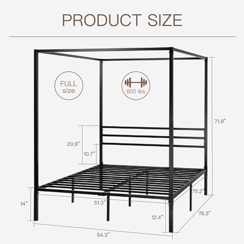 Full Size Metal Canopy Bed Frame, Heavy-Duty Support, Black, view 3