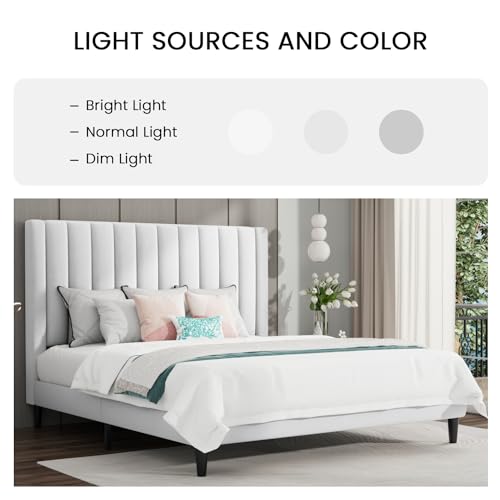 Queen Bed Frame/Velvet Upholstered Platform Bed Frame with Headboard/Strong, view 5