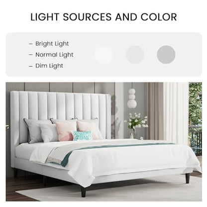 Queen Bed Frame/Velvet Upholstered Platform Bed Frame with Headboard/Strong, view 5