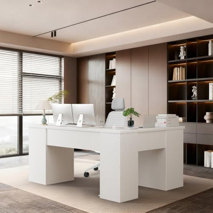 66" L Shaped Desk with 6 Lockable Drawers, White Corner Executive Desk, view 3