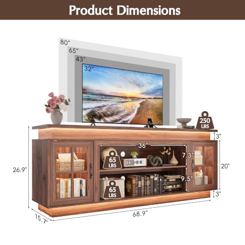 Modern Walnut Wood TV Stand for 75/80 Inch TV,Entertainment Center, view 3