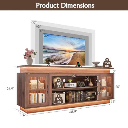 Modern Walnut Wood TV Stand for 75/80 Inch TV,Entertainment Center, view 3